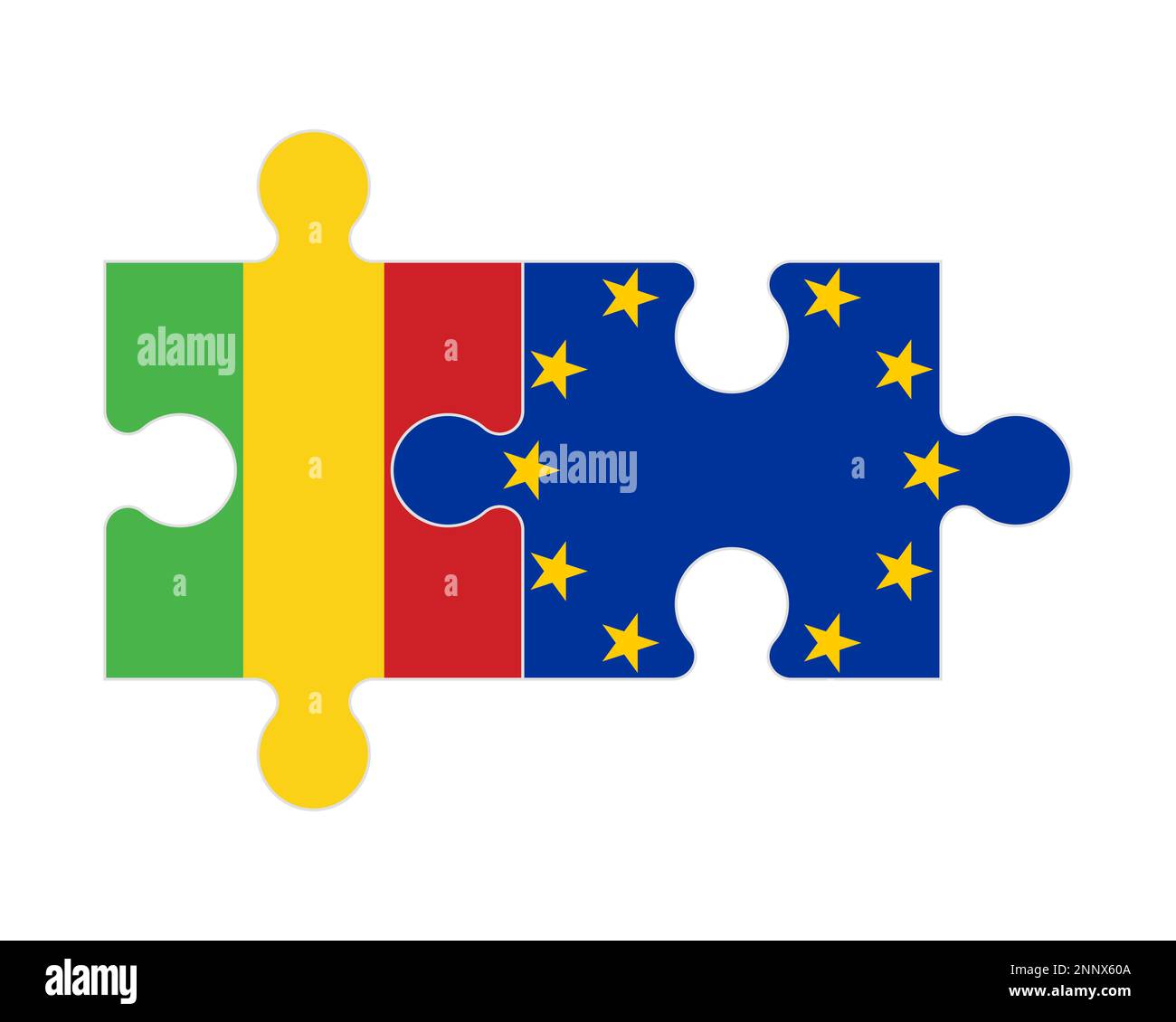 Zusammenhängendes Puzzle der Flaggen von Mali und der Europäischen Union, Vektor Stock Vektor