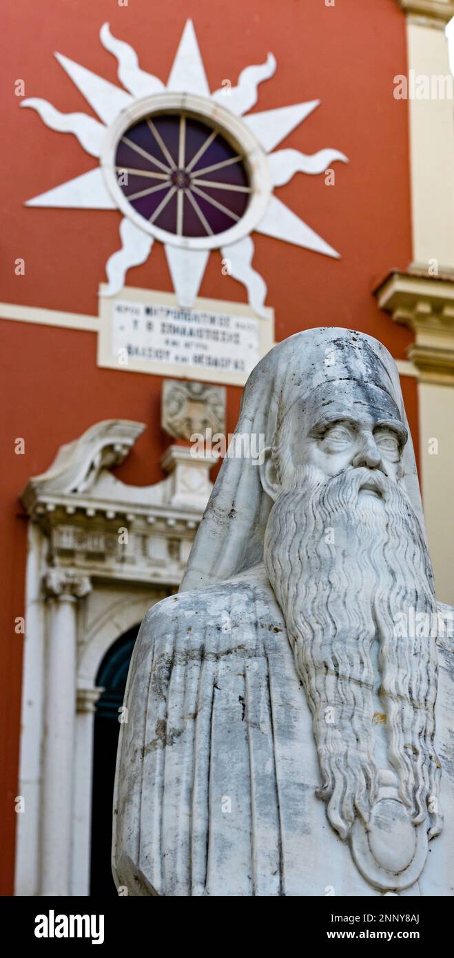 Statue des Priesters, Korfu, Ionische Inseln, Griechenland Stockfoto