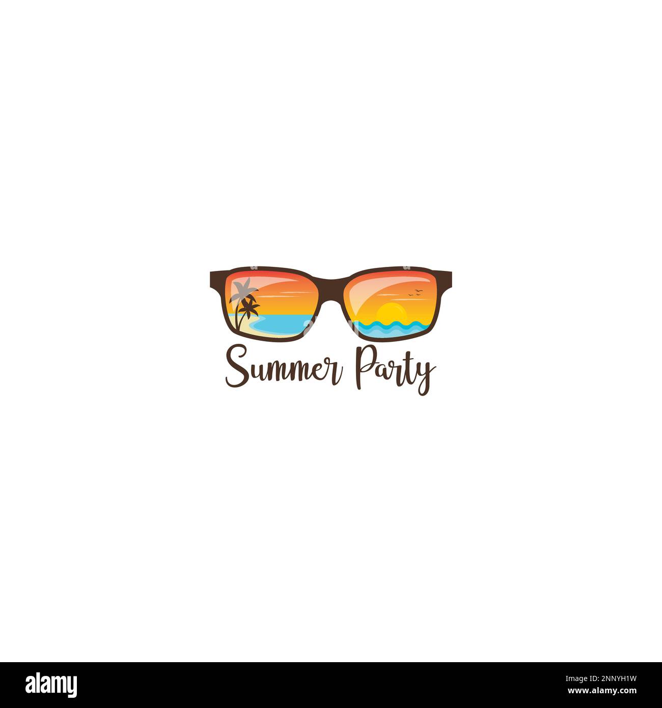 Sommer Sonnenbrille Logo flaches Design mit Strandmotiv Stock Vektor