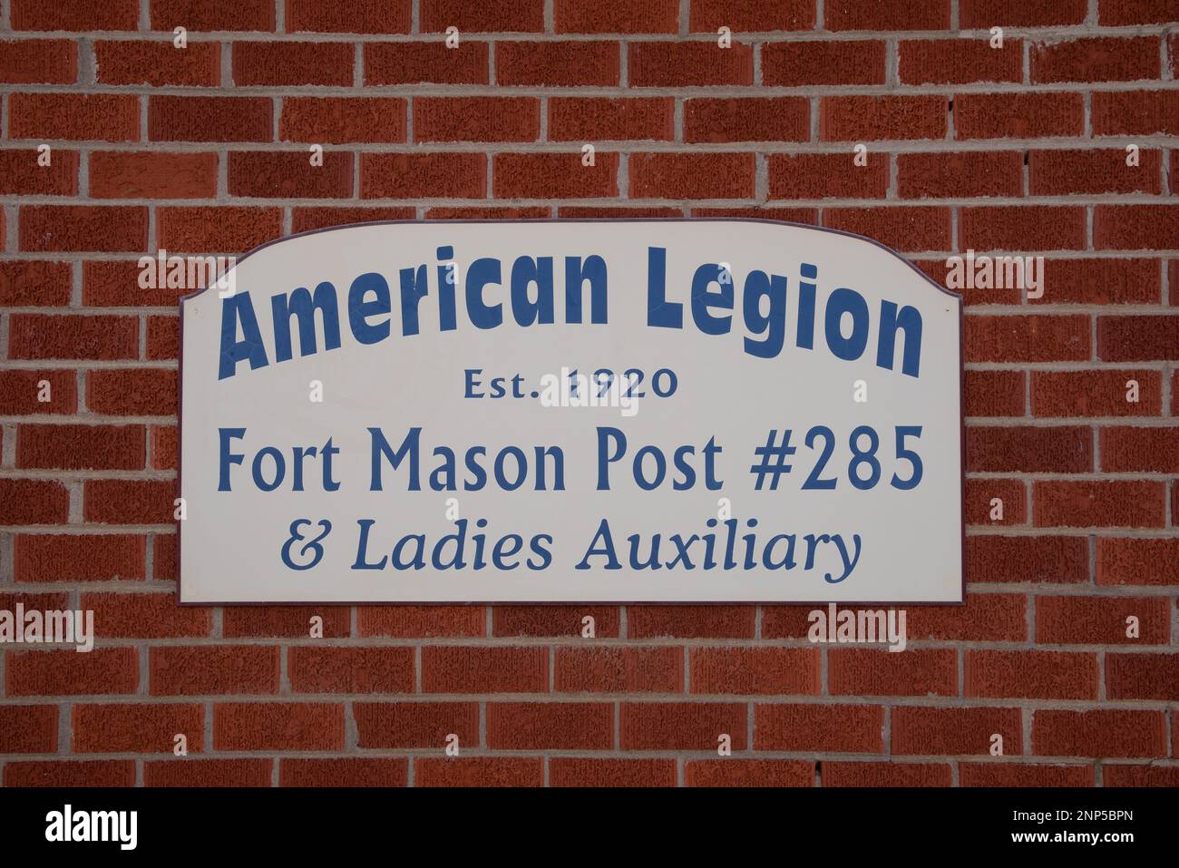 Schild für American Legion, Fort Mason Post 285 und Ladies Auxiliary in ft. Mason, Texas, Usa. Stockfoto
