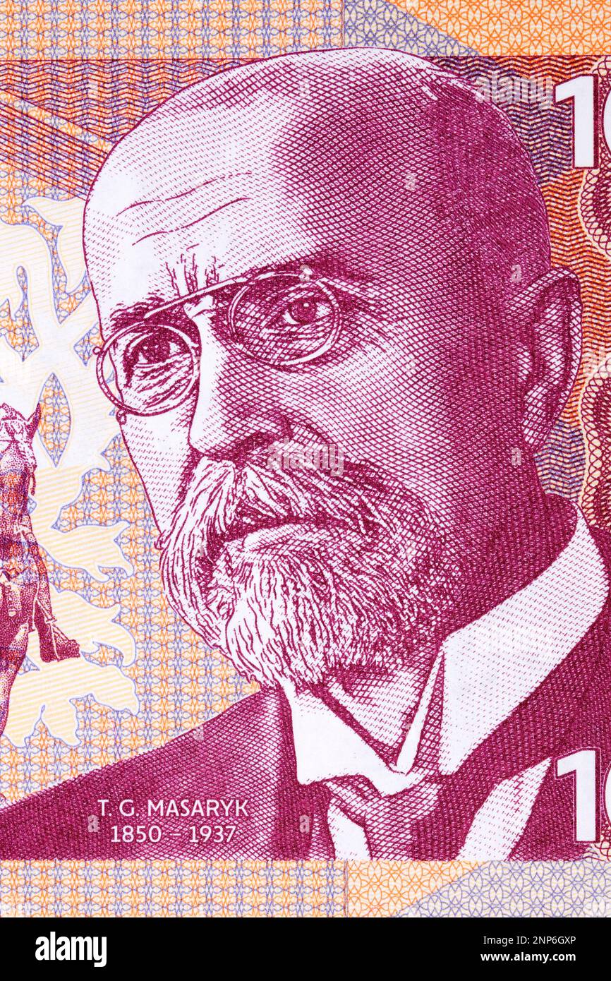 Tomas Garrigue Masaryk, ein Porträt von tschechoslowakischem Geld Stockfoto