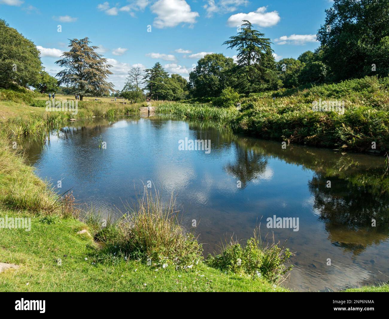 Der Fluss Lin AS fließt an einem sonnigen Tag im September durch den Bradgate Park in der Nähe von Newtown Linford, Leicestershire, England, Großbritannien Stockfoto