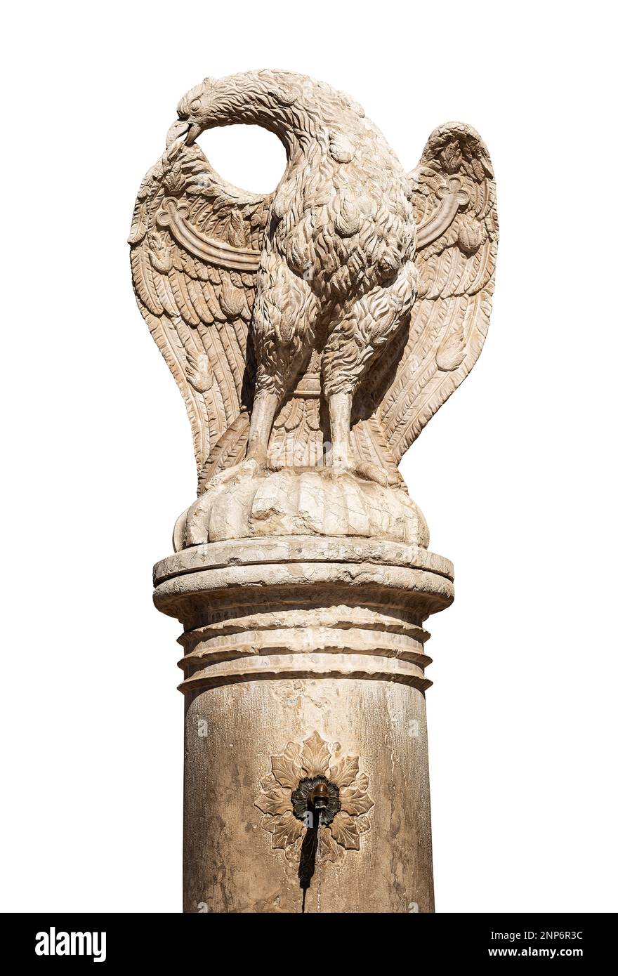 Adlerbrunnen, 1850, Wappen der Stadt Trento auf dem Platz der Kathedrale (Piazza del Duomo), Trentino-Südtirol, Italien, Europa. Isoliert auf weiß Stockfoto