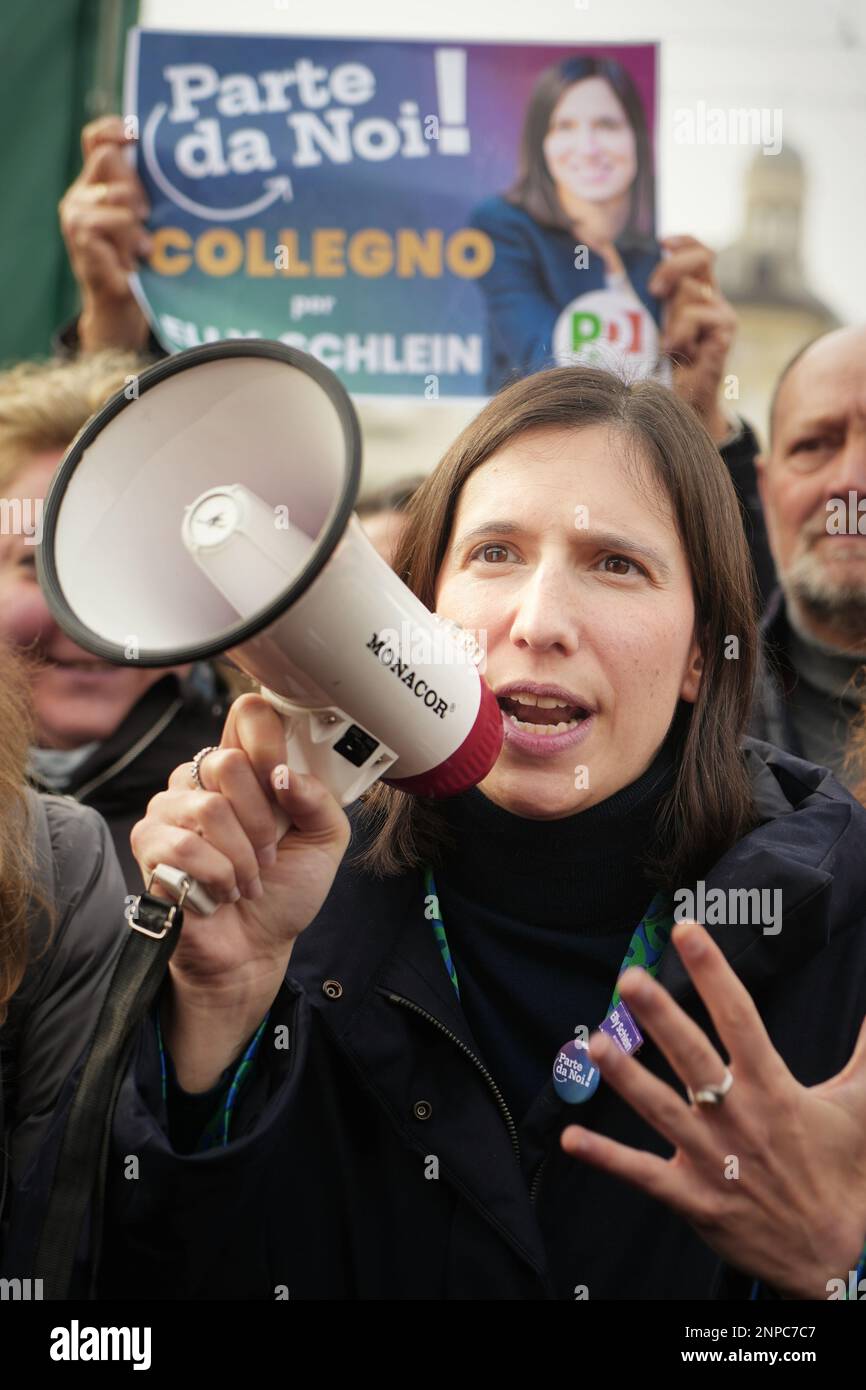 Elly Schlein, Kandidatin der Demokratischen Partei für Parteisekretärin in den Vorwahlen vom 26. Februar. Turin, Italien - Februar 2023 Stockfoto