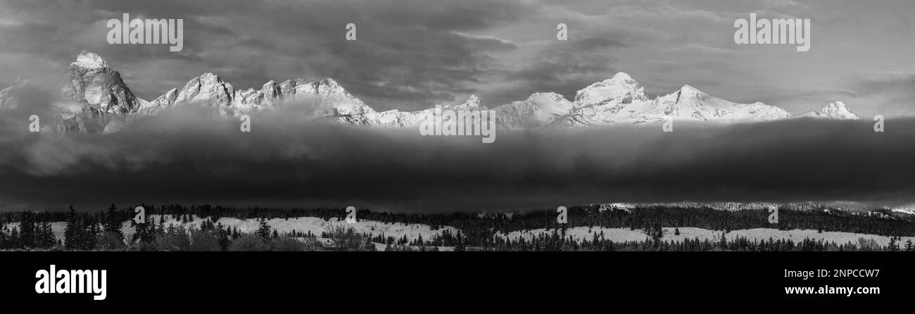 Grand Teton Gebirgskette im Winter. Stockfoto