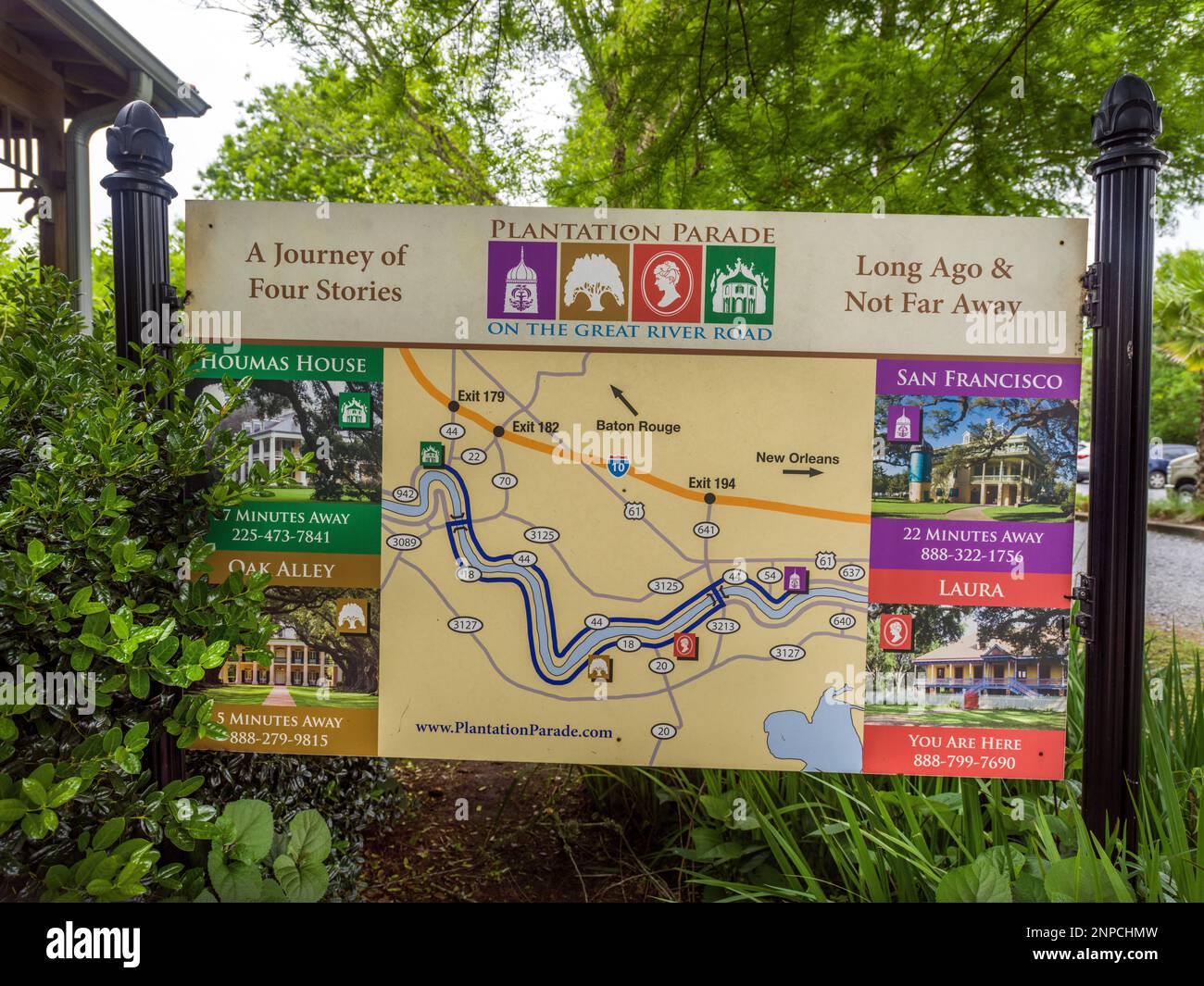 Laura Plantation Store, Erklärungstafel der 4 wichtigsten historischen Plantagen, New Orleans, Louisiana USA, USA Stockfoto