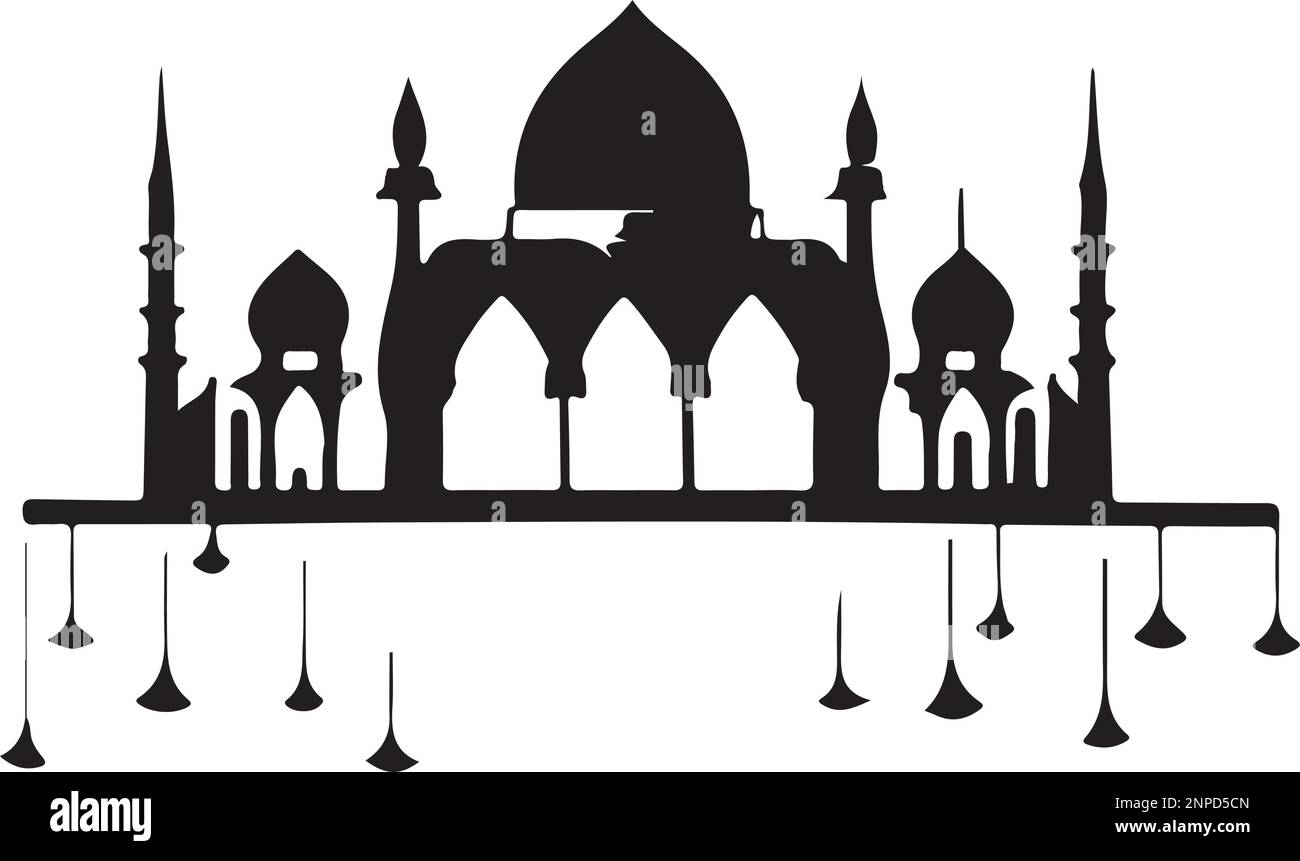 Elegante Masjid-Silhouette auf weißem Hintergrund Stock Vektor
