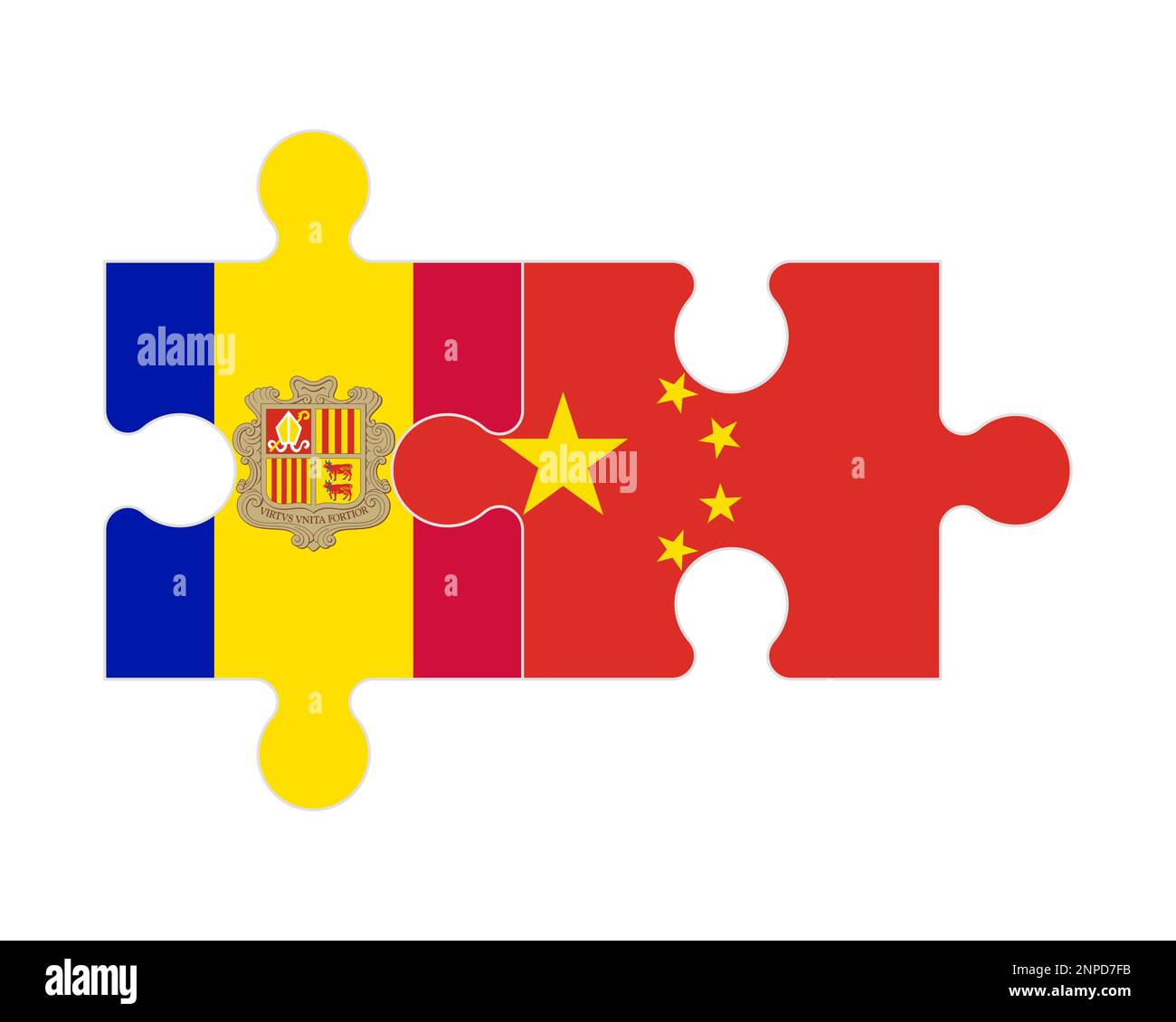 Zusammenhängendes Puzzle von Flaggen von Andorra und China, Vektor Stock Vektor