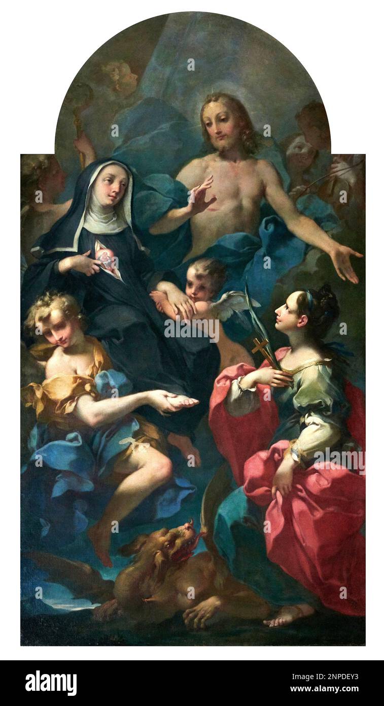 Il Redentore con S. Gertrude e S. Margherita - olio su tela - Giovan Battista Tagliasacchi - prima metà del XVIII secolo - Piacenza, chiesa di San Stockfoto