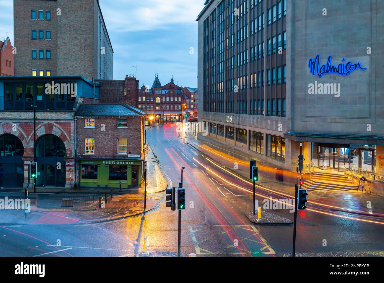 Abend im Stadtzentrum von York. Stockfoto