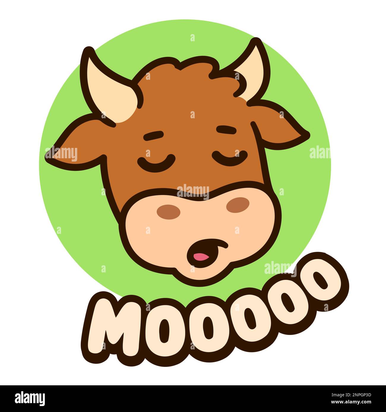 Süße Kuh, die Muh sagt, lustige Handzeichnung. Braunes Wadenkopfsymbol. Einfaches Zeichnen, Vektorclip Art. Stock Vektor