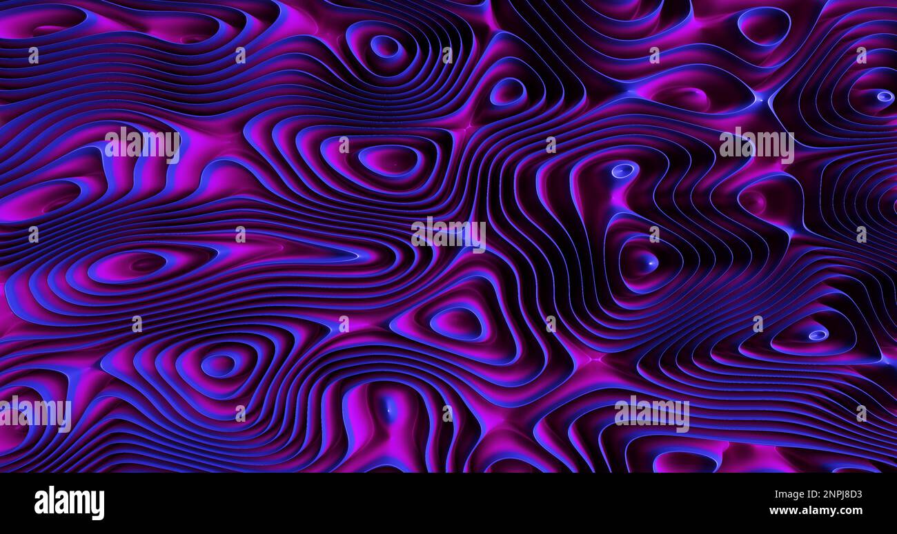 Kurven und Kreise glätten. Violett-rosa Wellen. Astraction 3D Rendern. Stockfoto