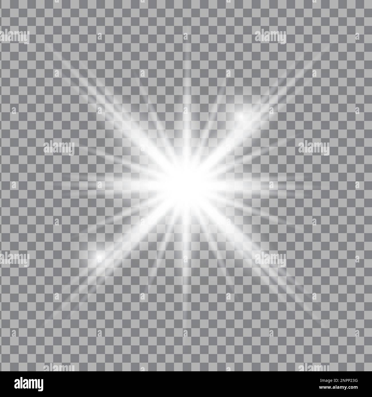 Weißes Licht, Lichtstrahlen. Blitzlicht, Lichtreflexionen, Vektordarstellung. Stock Vektor