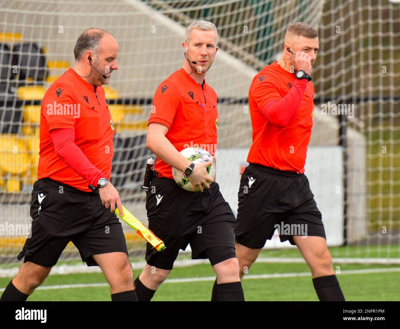 H&W Welders FC gegen Knockbreda FC, Samstag, 25. Februar 2023, Blanchflower Stadium, Belfast, Lough 41 Championship. Stockfoto