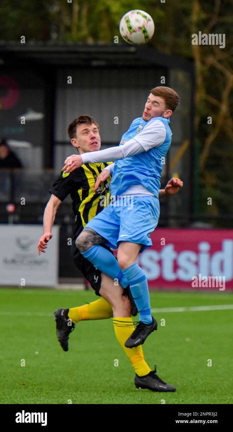 H&W Welders FC gegen Knockbreda FC, Samstag, 25. Februar 2023, Blanchflower Stadium, Belfast, Lough 41 Championship. Stockfoto