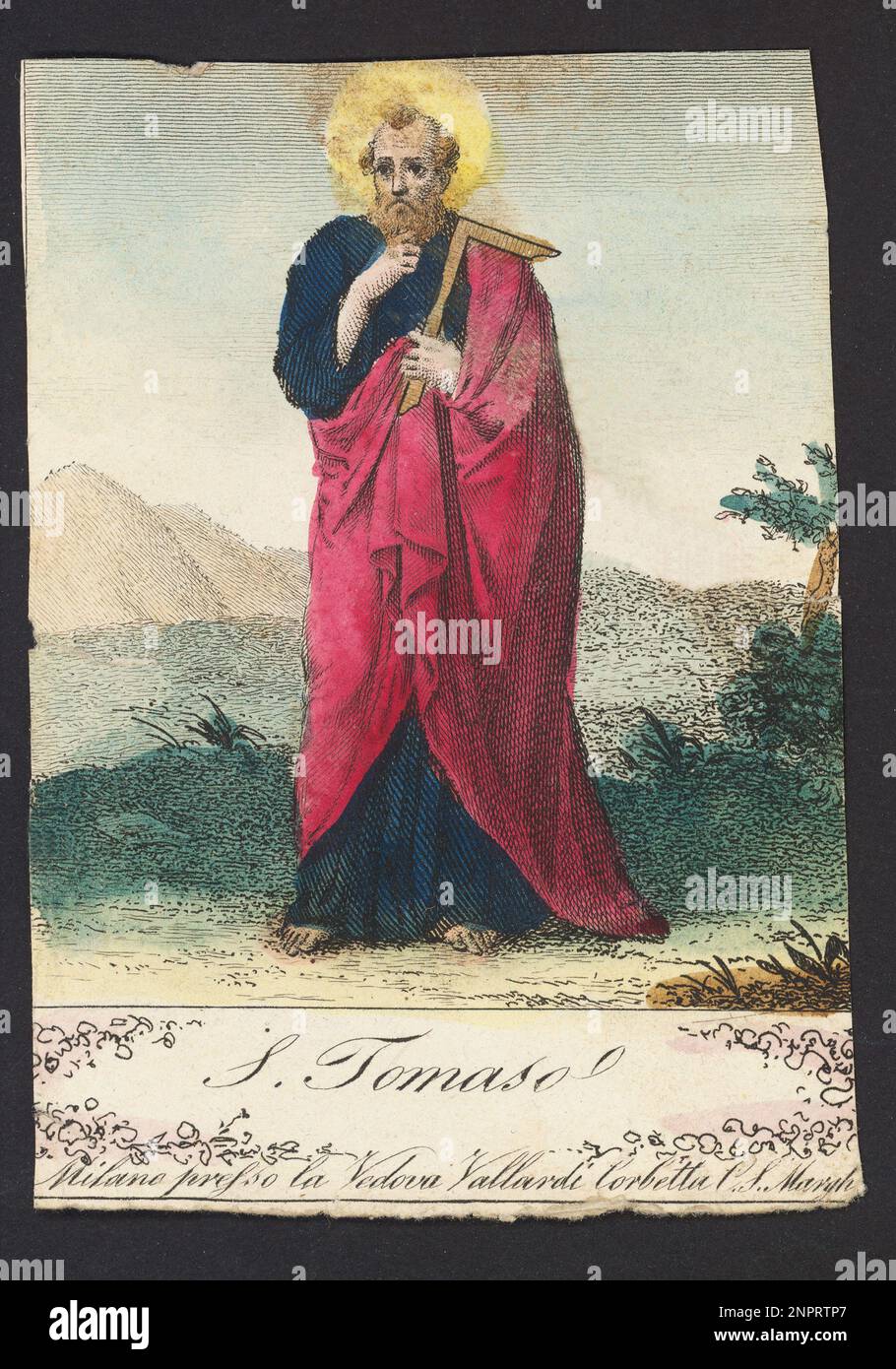 XIX. Jahrhundert , Italien : Beliebte italienische Heilige Karte mit dem HEILIGEN THOMAS - San Tommaso Apostolo - DUBT - DUBBIO - Thinker - Pensatore - santino - immaginetta sacra - CATTOLICO - CATTOLICESIMO - RELIGIONE CATTOLICA - FOTO STORICHE - GESCHICHTE --- Archivio GBB Stockfoto
