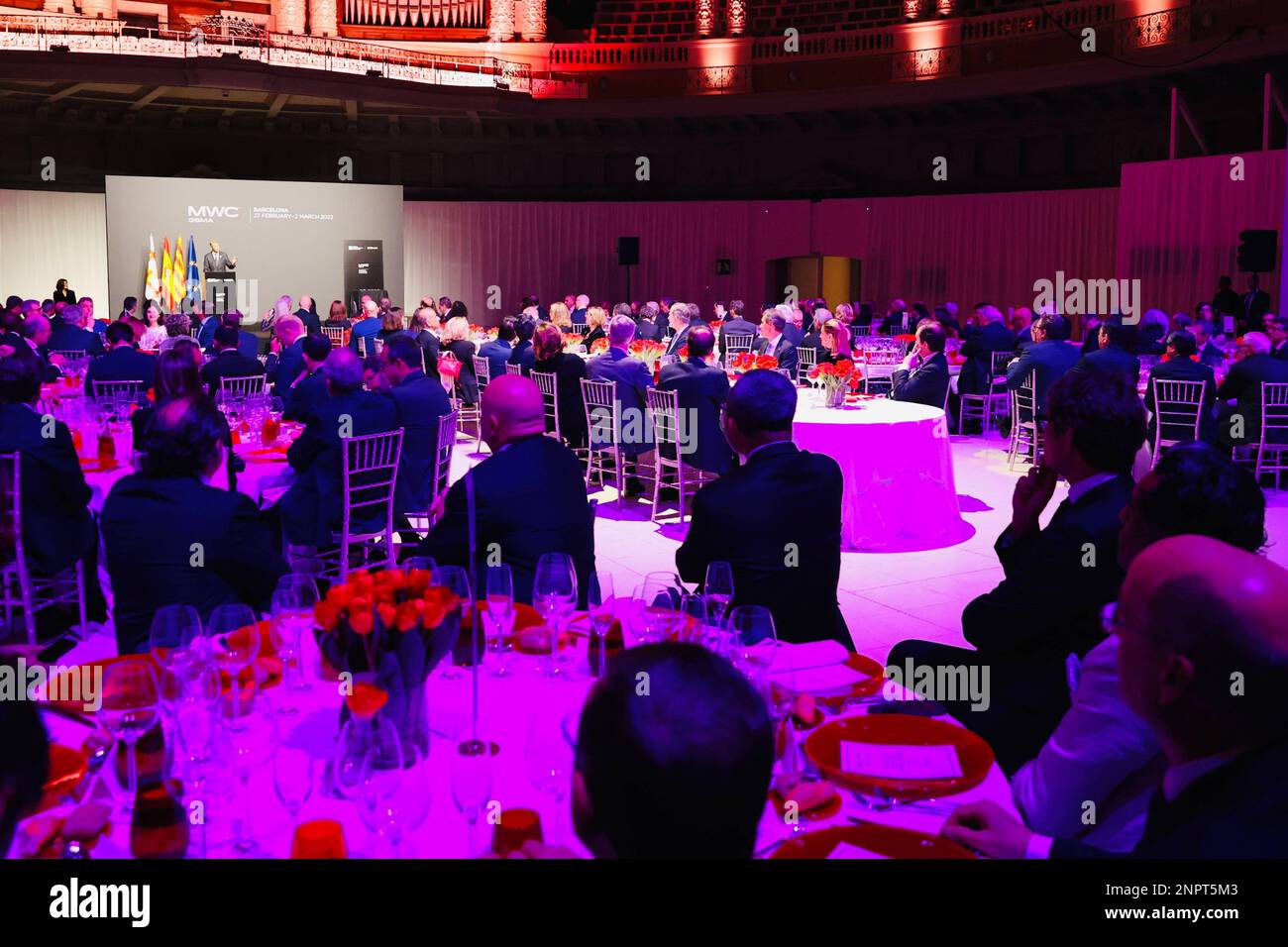 Barcelona, Spanien. 26. Februar 2023. Spanischer König Felipe VI und Pedro Sánchez während des MWC Barcelona 2023 Offizielles Abendessen in Barcelona am Sonntag, den 26. Februar 2023 Gutschrift: CORDON PRESS/Alamy Live News Stockfoto