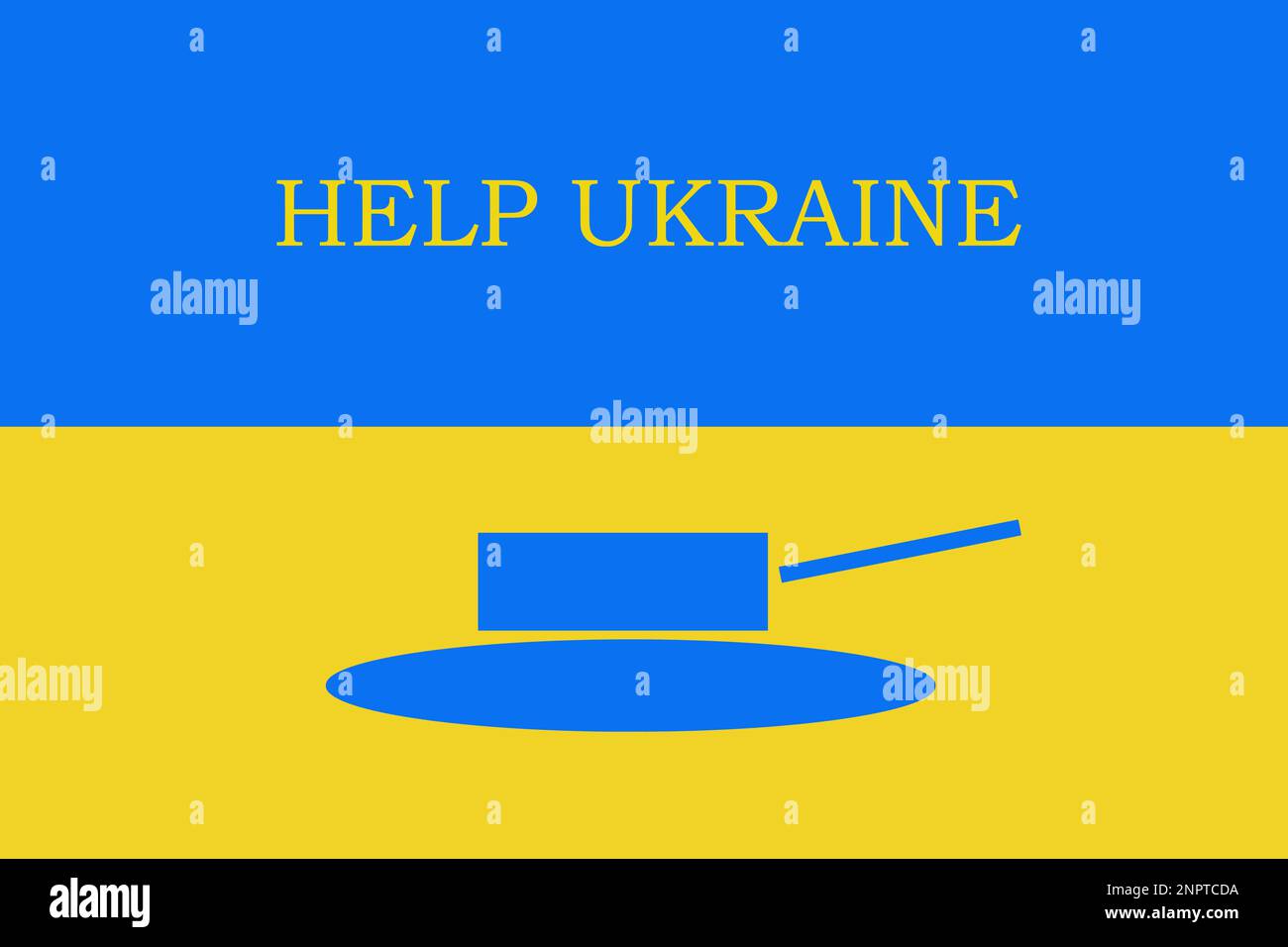Die Nationalfarben der Ukraine mit den Worten "Hilf der Ukraine" und einem Panzersymbol. Bild gegen die russische Aggression. Stock Vektor
