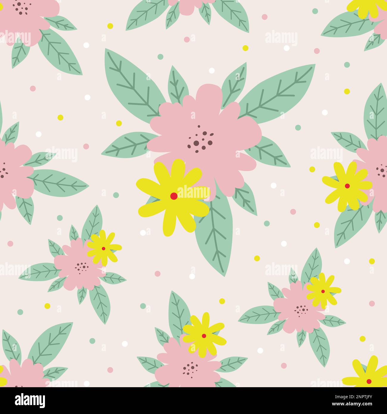 Nahtloses Muster mit Blumen und Blättern. Vektor Stock Vektor