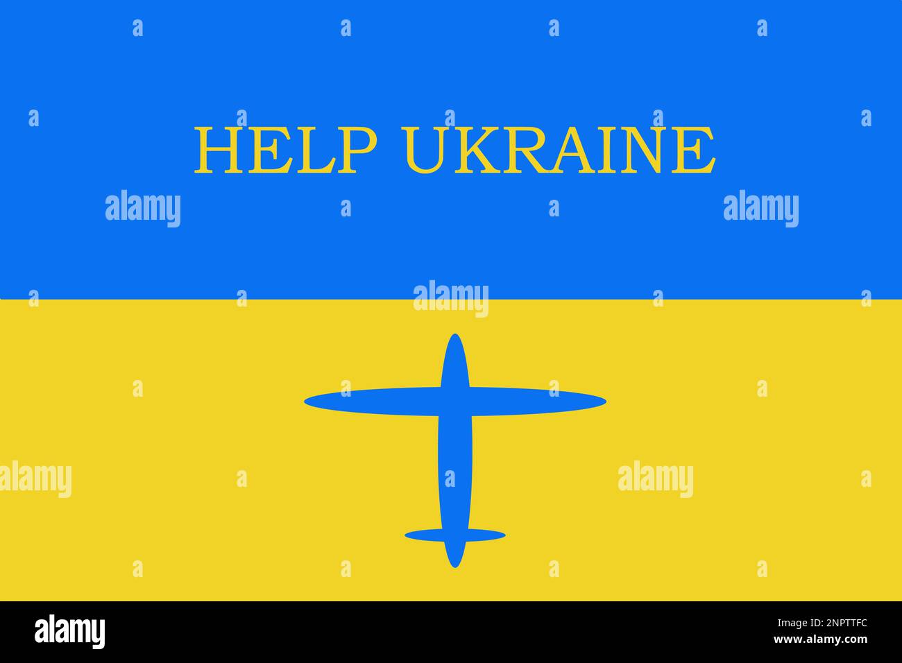 Die Nationalfarben der Ukraine mit den Worten "Hilf der Ukraine" und einem Ebenensymbol. Bild gegen die russische Aggression. Stock Vektor