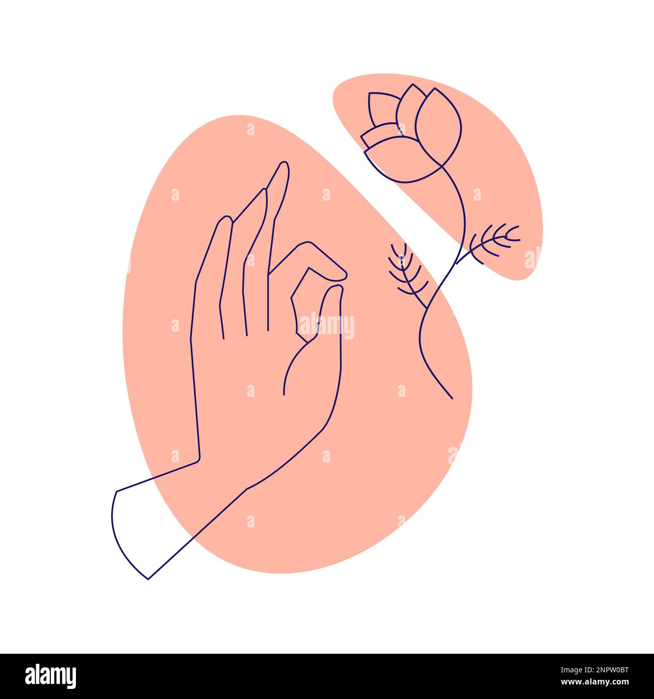 Hand mit Blume. Esoterisches Symbol. Handgezeichnet linear Stock Vektor