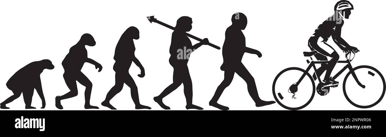 Die Evolution des Radfahrers. Symbol vom Affen zum Radfahrer. Stock Vektor