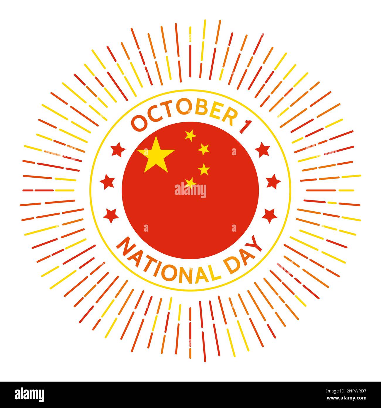 Chinesischer Nationalfeiertag. Unabhängigkeit von Kuomintang und Gründung der Volksrepublik China durch die Kommunistische Partei Chinas. Gefeiert auf O Stock Vektor