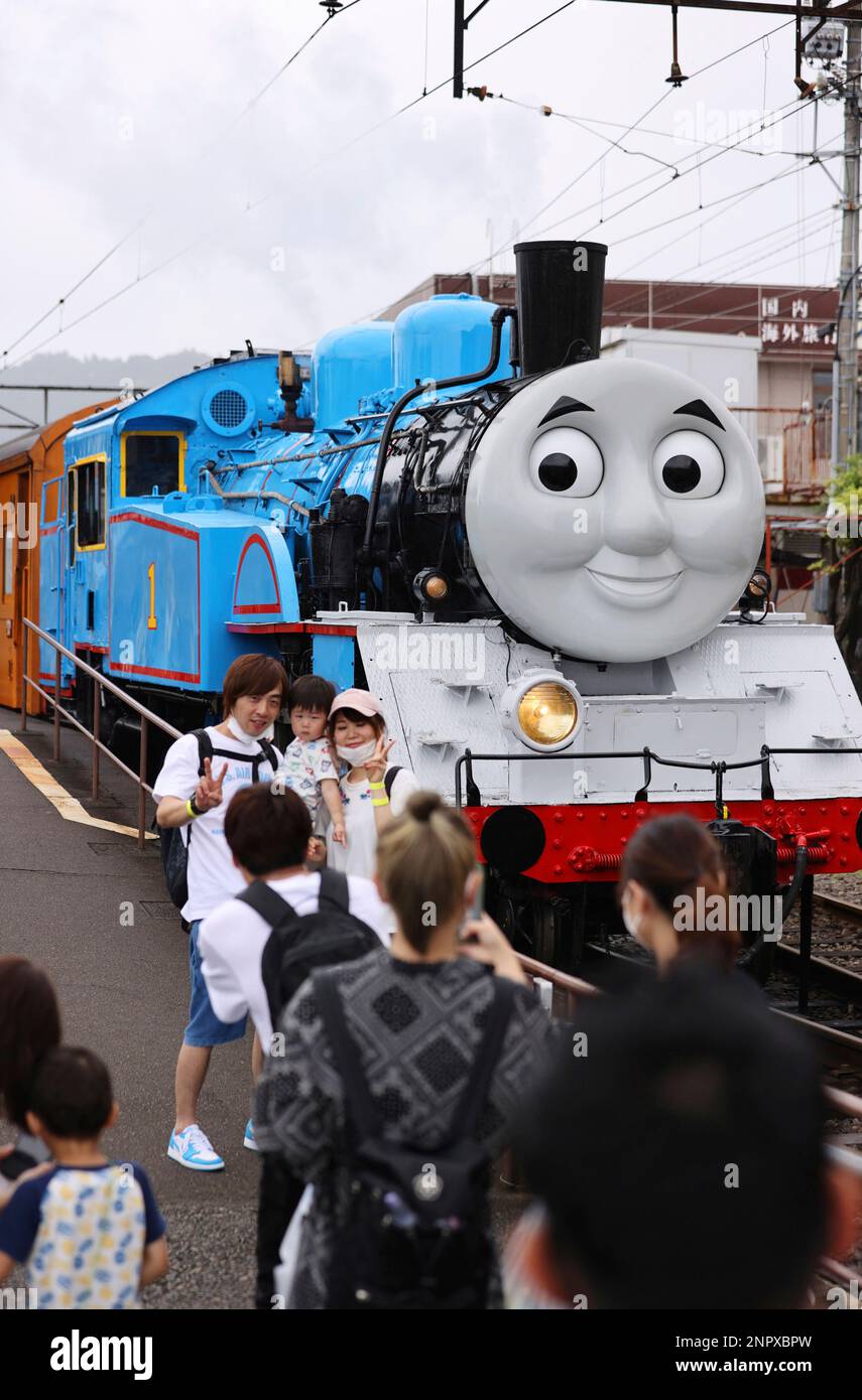 Thomas the Tank Engine of Oigawa Railway starts at Shinkanaya Station in Shimada City Shizuoka Prefecture on June 26 2020 amid continuing worries over the new coronavirus COVID 19. Thomas is the title