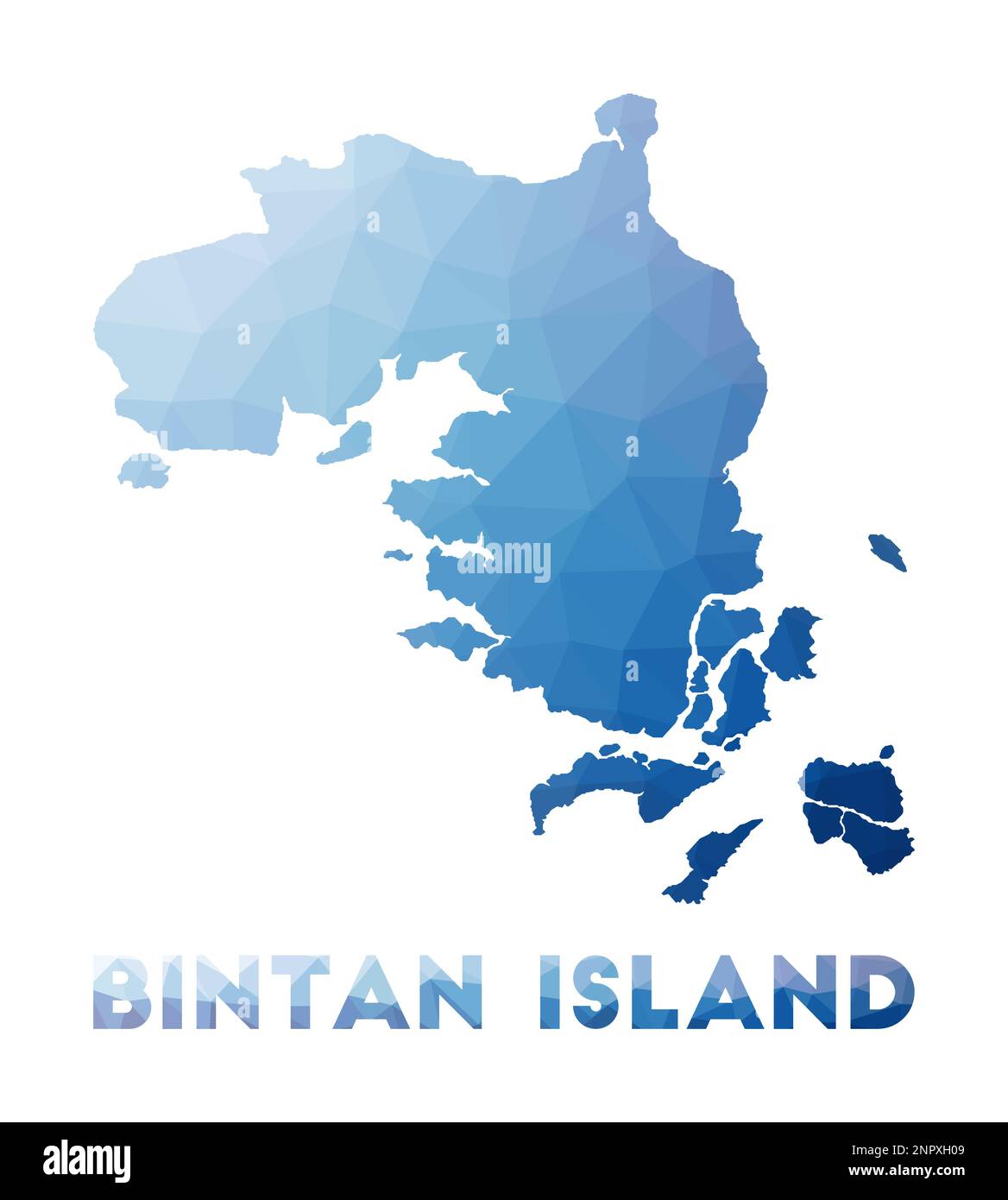Niedrige Poly-Karte der Insel Bintan. Vieleckige Karte der Insel Bintan. Technologie, Internet, Netzwerkkonzept. Vektordarstellung. Stock Vektor