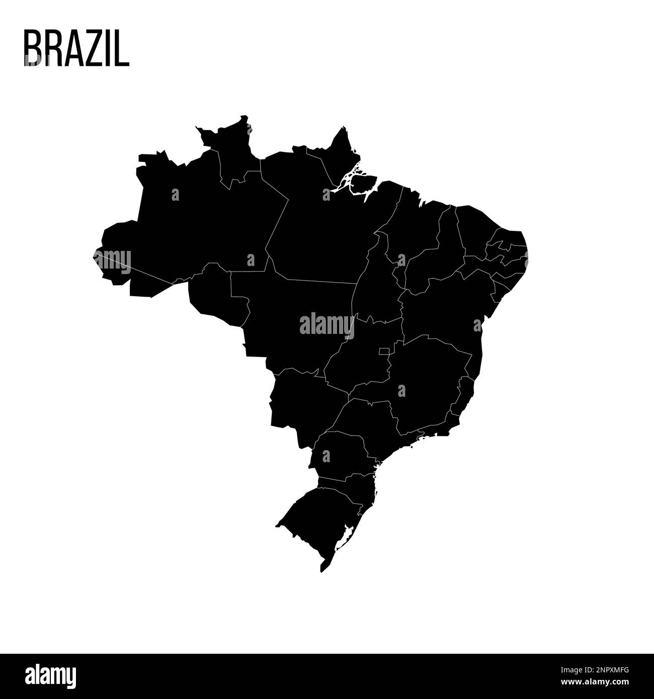 Politische Karte Brasiliens der Verwaltungsabteilungen - Föderative Einheiten Brasiliens. Leere schwarze Karte und Name des Landes. Stock Vektor