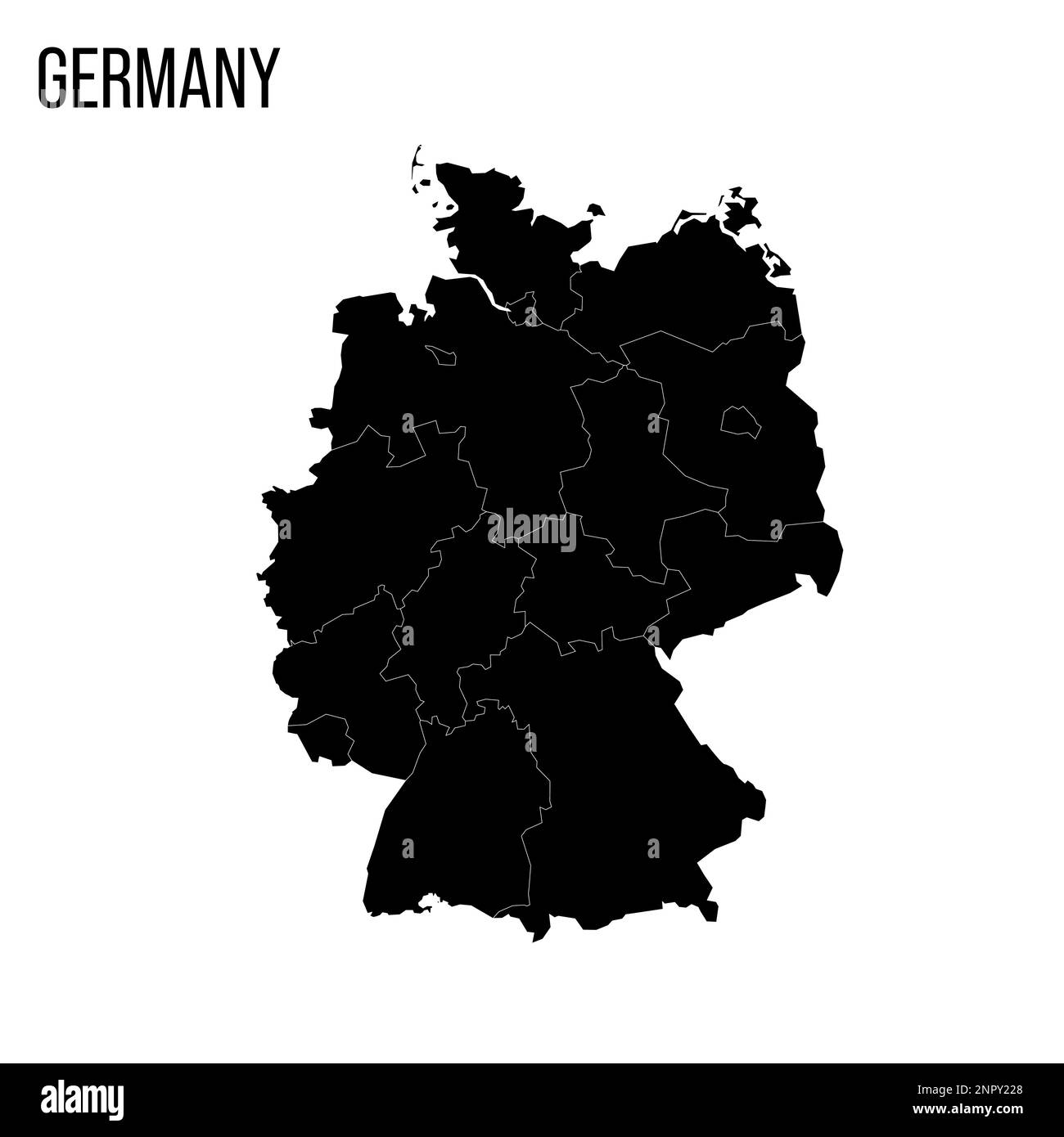 Die deutsche politische Karte der Verwaltungsabteilungen - Bundesländer. Leere schwarze Karte und Name des Landes. Stock Vektor