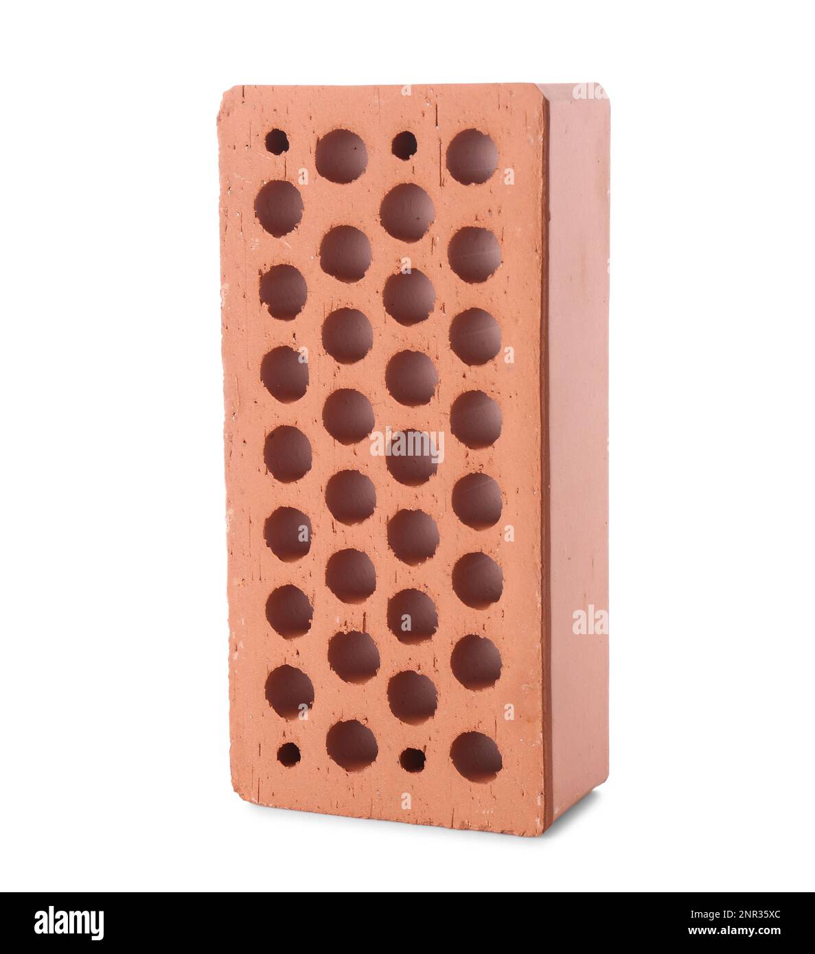 Ein roter Ziegel isoliert auf weiß. Baumaterial Stockfoto