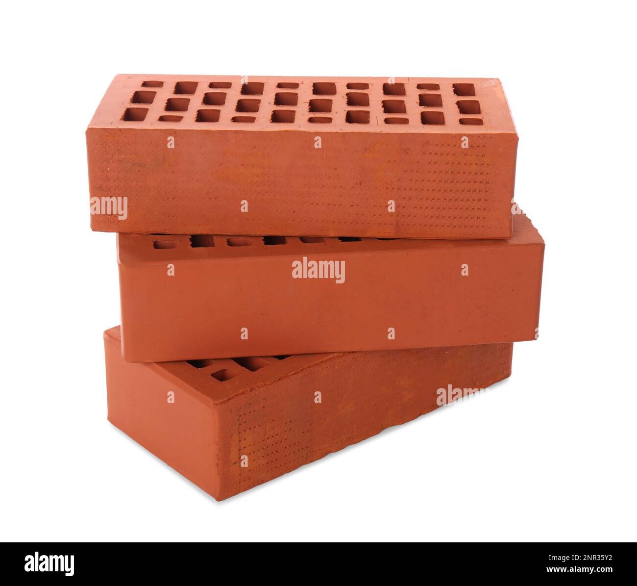 Rote Ziegel auf weißem Hintergrund. Baumaterial Stockfoto