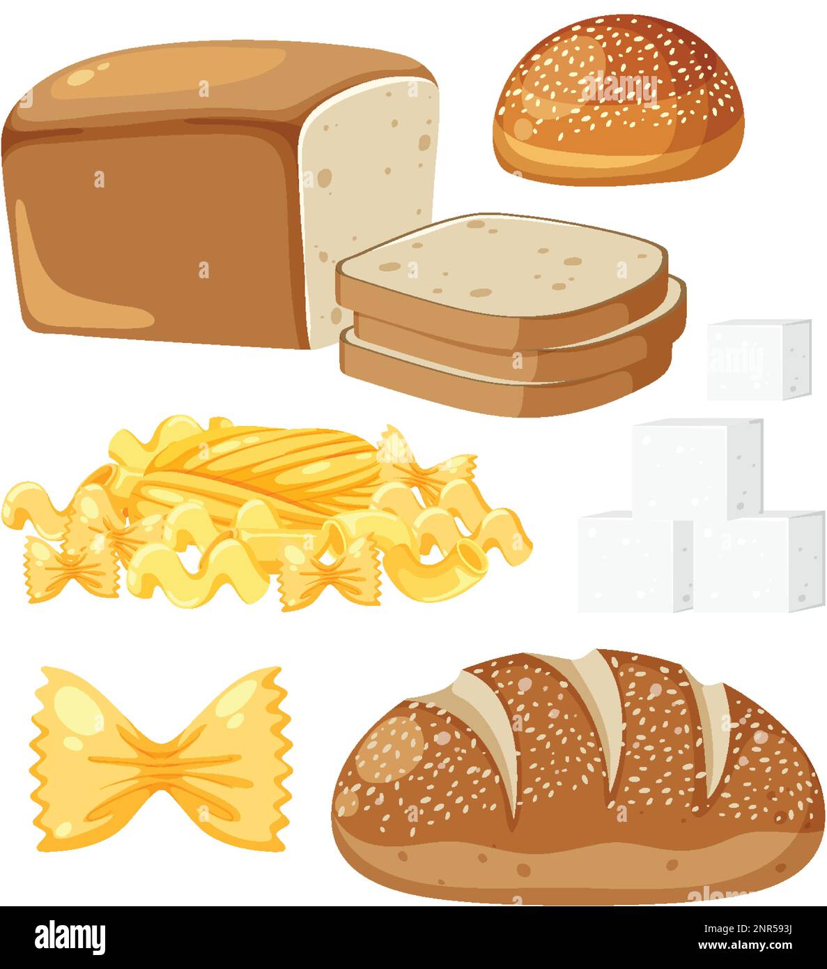 Kohlenhydrate-Lebensmittelgruppe auf weißem Hintergrund (Abbildung) Stock Vektor