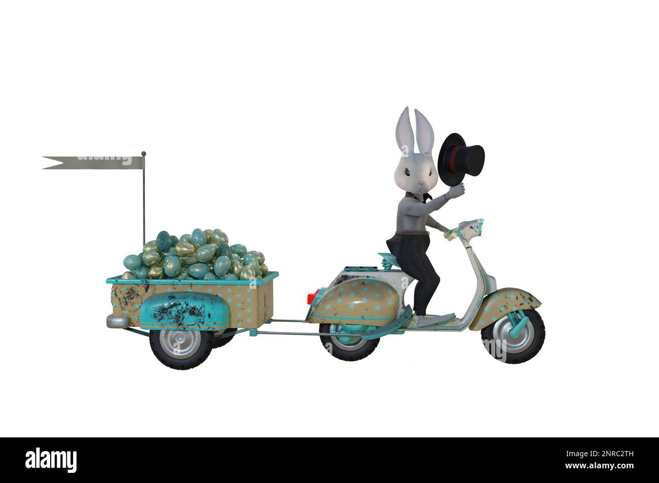 3D Illustration , der Osterhase, der Eier liefert Stockfoto