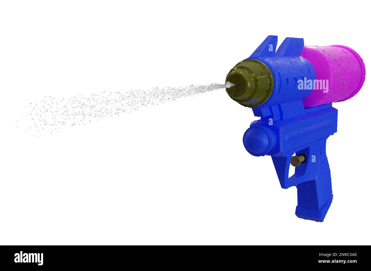 3D Abbildung , Plastische Wasserpistole mit Wasserspritzer . KONZEPT Songkran Festival thailand. Stockfoto