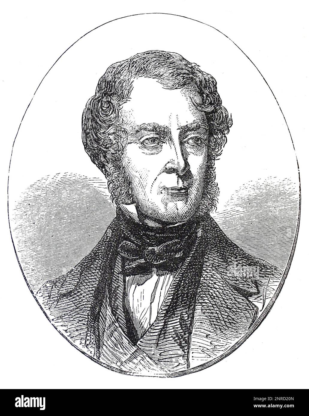 Porträt von George Villiers, 4. Earl of Clarendon. Schwarzweiß-Illustration. Clarendon war 1856 der führende britische Repräsentant auf dem Pariser Kongress, der den Krimkrieg beendete. Stockfoto