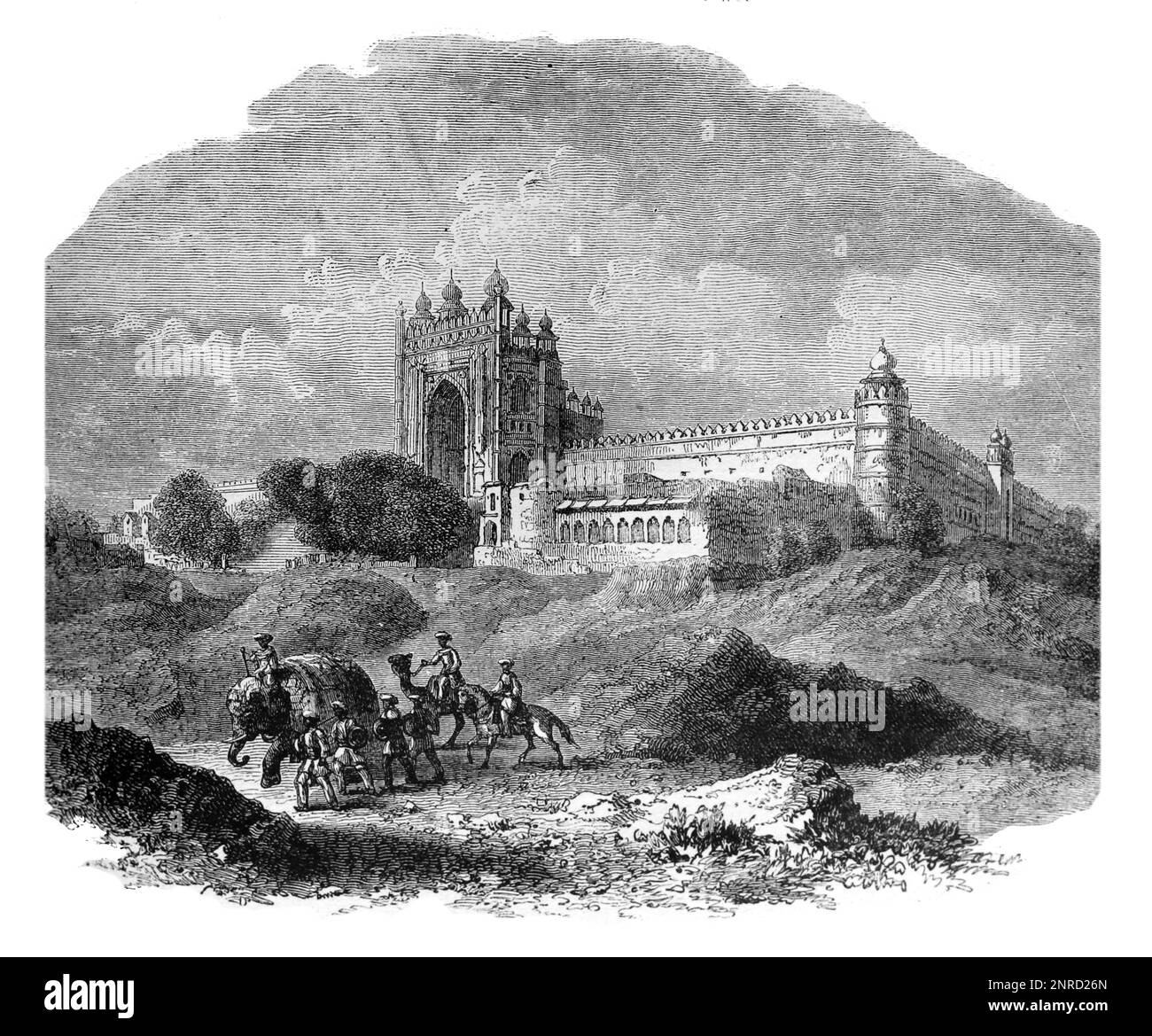 Der Palast in Futterpor (Futtehpor, Futtehpoor), Allahabad Uttar Pradesh, Indien im 19. Jahrhundert; Schwarz-Weiß-Illustration Stockfoto