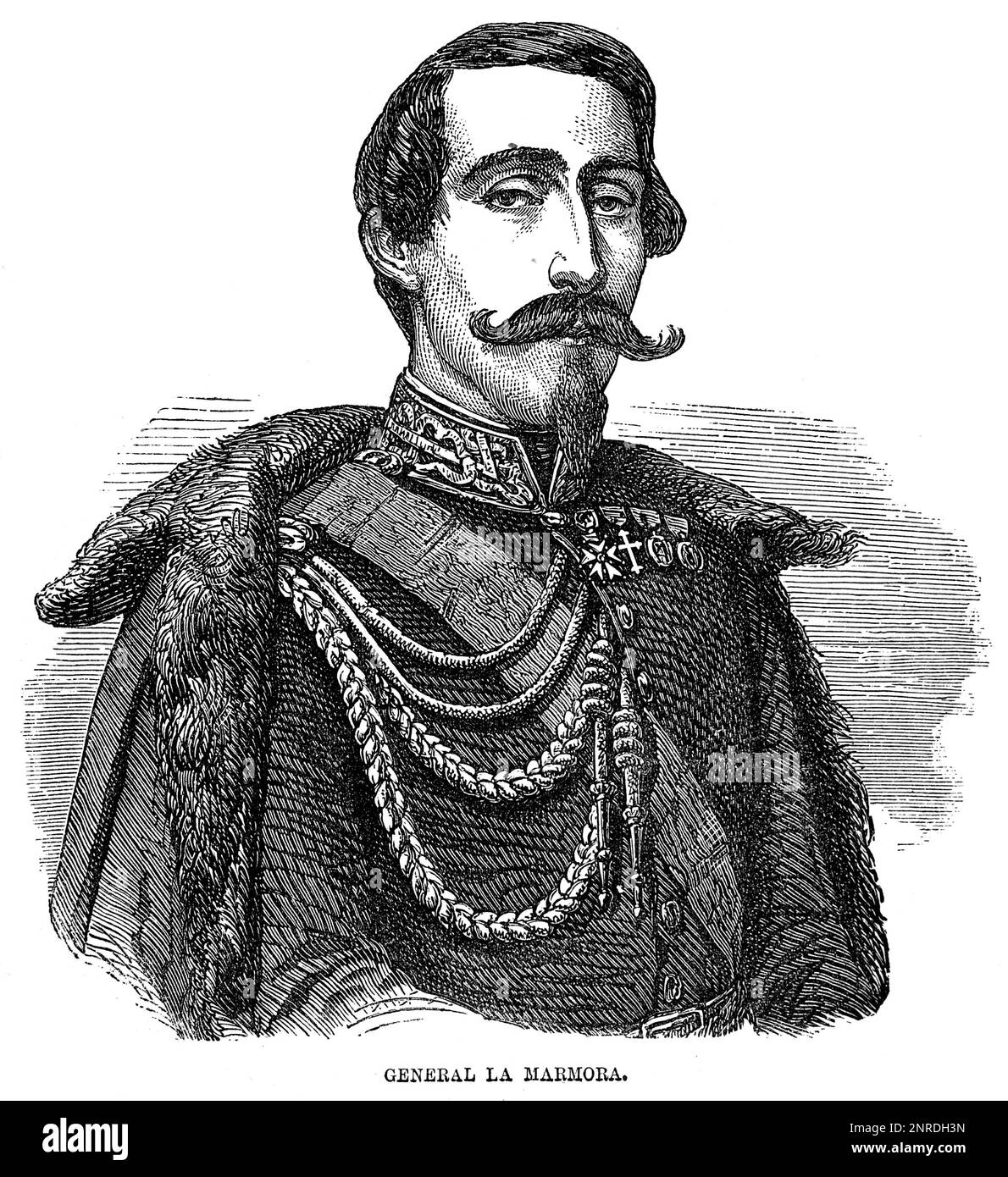 Porträt von General Alfonso Ferrero La Marmora (1804-1878), italienischem General und Staatsmann. Schwarzweiß-Illustration Stockfoto