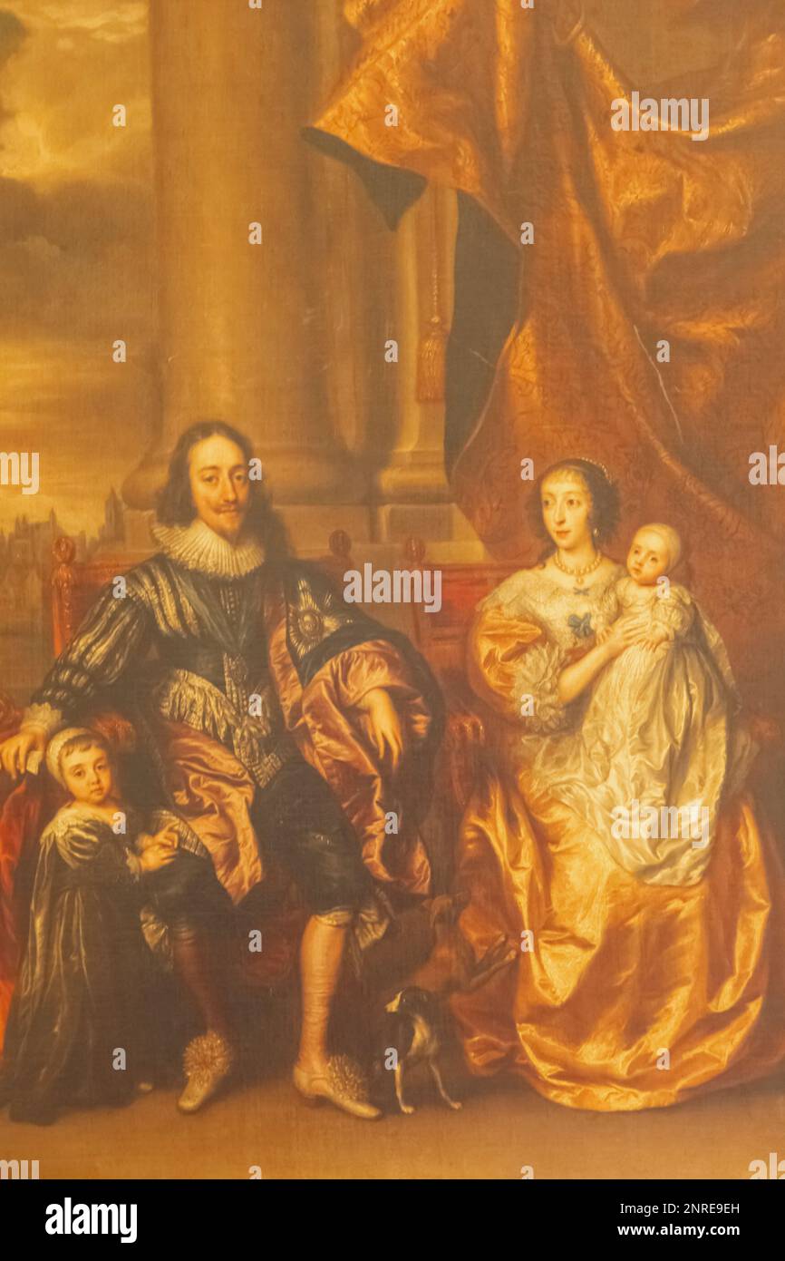 England, Kent, Edenbridge, Chiddingstone, Chiddingstone Castle, Das Zimmer der Weißen Rose, Charles I. Henrietta Maria und ihre beiden ältesten Kinder, Prinz C. Stockfoto