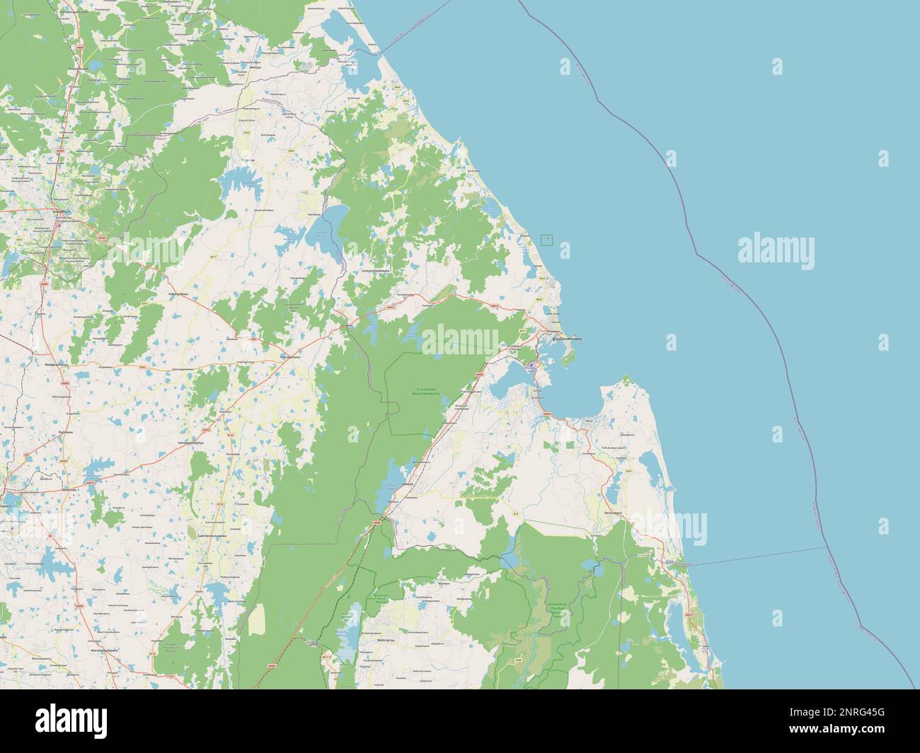Trincomalee, Bezirk Sri Lanka. Straßenkarte Öffnen Stockfoto