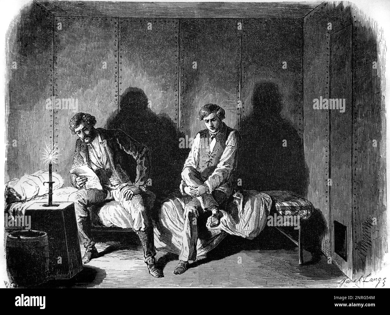 Abolitionist Dr. John Doy und sein Sohn Charles Doy im Gefängnis in St. Joseph Jail oder Platte City Missouri USA, vereint die US-Bundesstaaten. Vintage-Gravur oder Abbildung 1862 Stockfoto