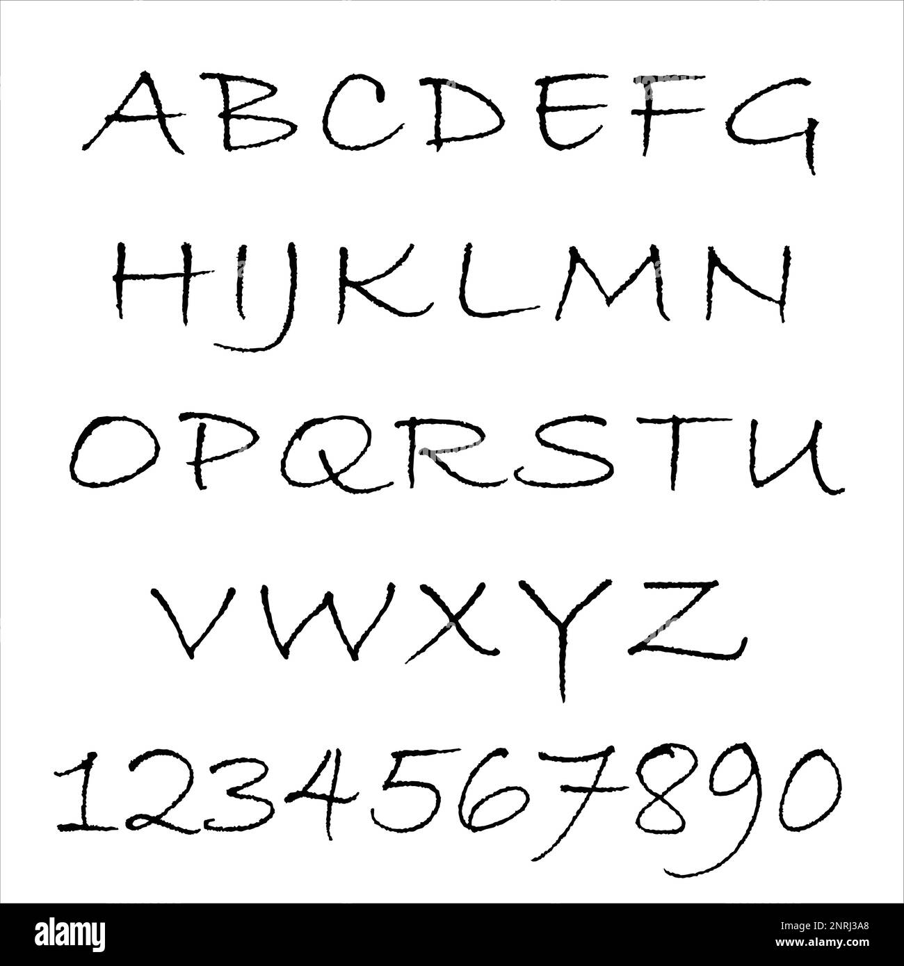 Moderne Kalligraphieschriftart. Handgeschriebene Pinselbriefe. Zahlen In Großbuchstaben. Schriftzug von der Hand für Ihr Design: Hochzeitskalligrafie, Logo, Slogan, Stock Vektor