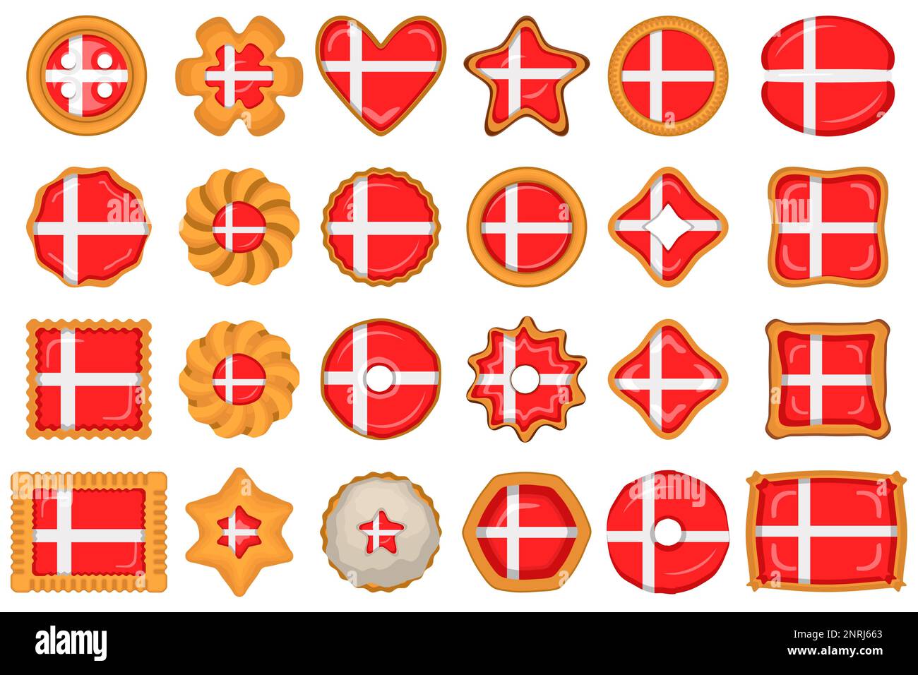 Hausgemachter Keks mit Flaggenland Dänemark in leckerem Keks, Keks mit Schild Flaggenland Dänemark auf natürlichem Keks, frischer Keks mit Stock Vektor