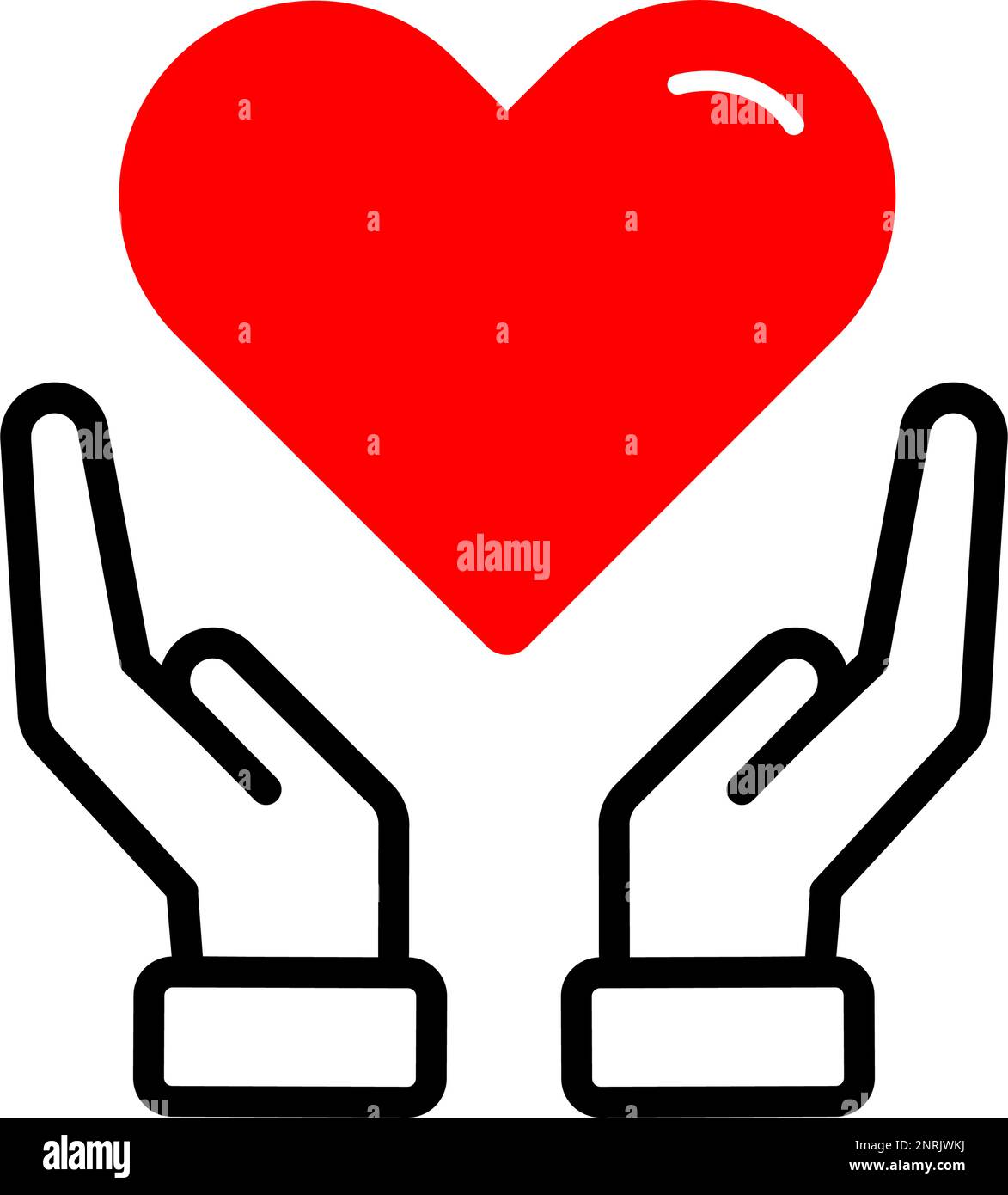 Hände halten ein Symbol in Form eines Herzens. Gesundheitsfürsorge, Freiwilligentätigkeit, Wohltätigkeits- und Spendenkonzept. Vektordarstellung Stock Vektor
