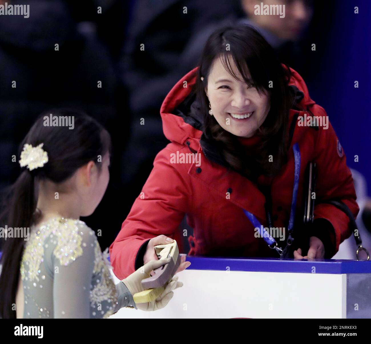 Japanese figure skating coach Mie Hamada attends the official practices