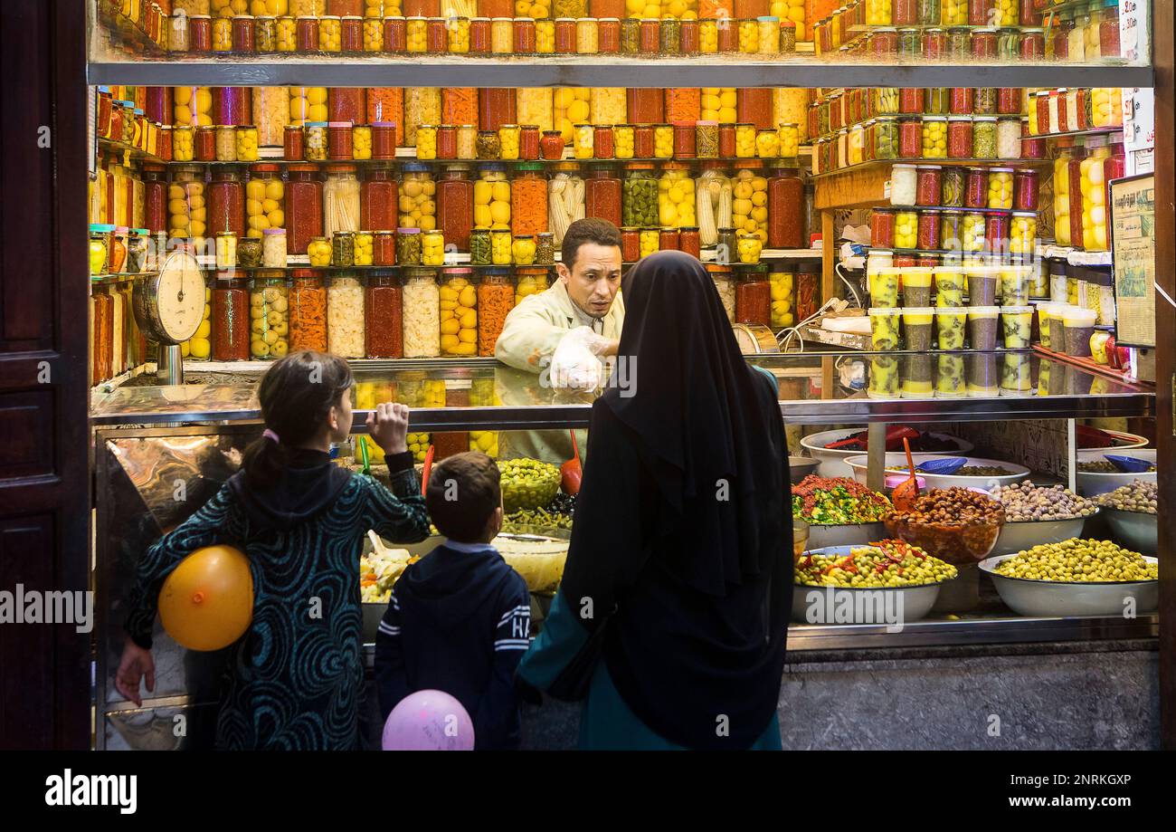 Pickle store, Medina, Fès. Marokko Stockfoto