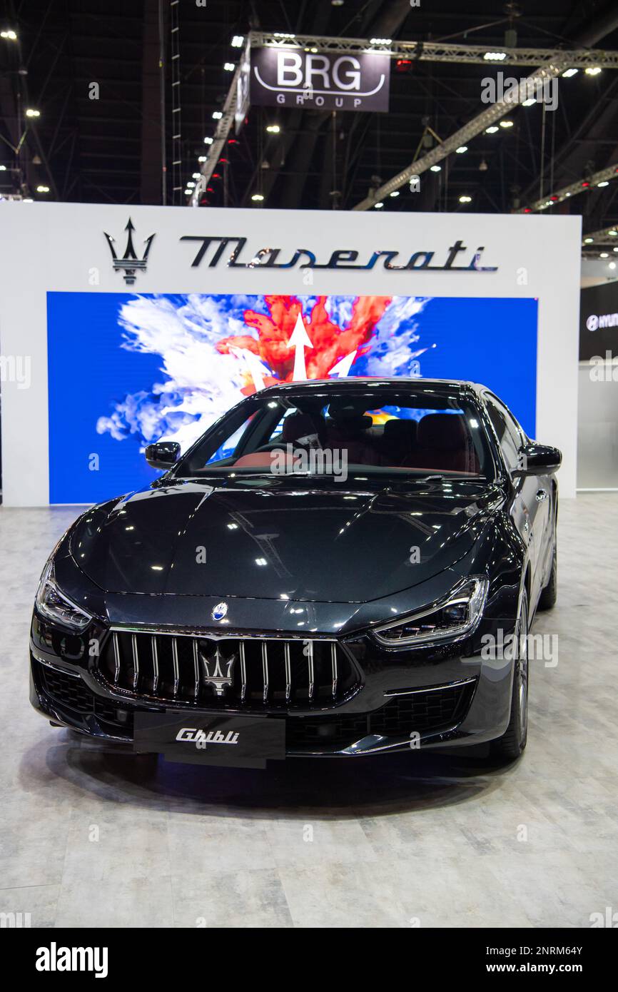 Maserati Ghibli wird am 30. November 39. 2022 auf der Thailand International Motor Expo 2022 in Nonthaburi, Thailand, ausgestellt. Stockfoto