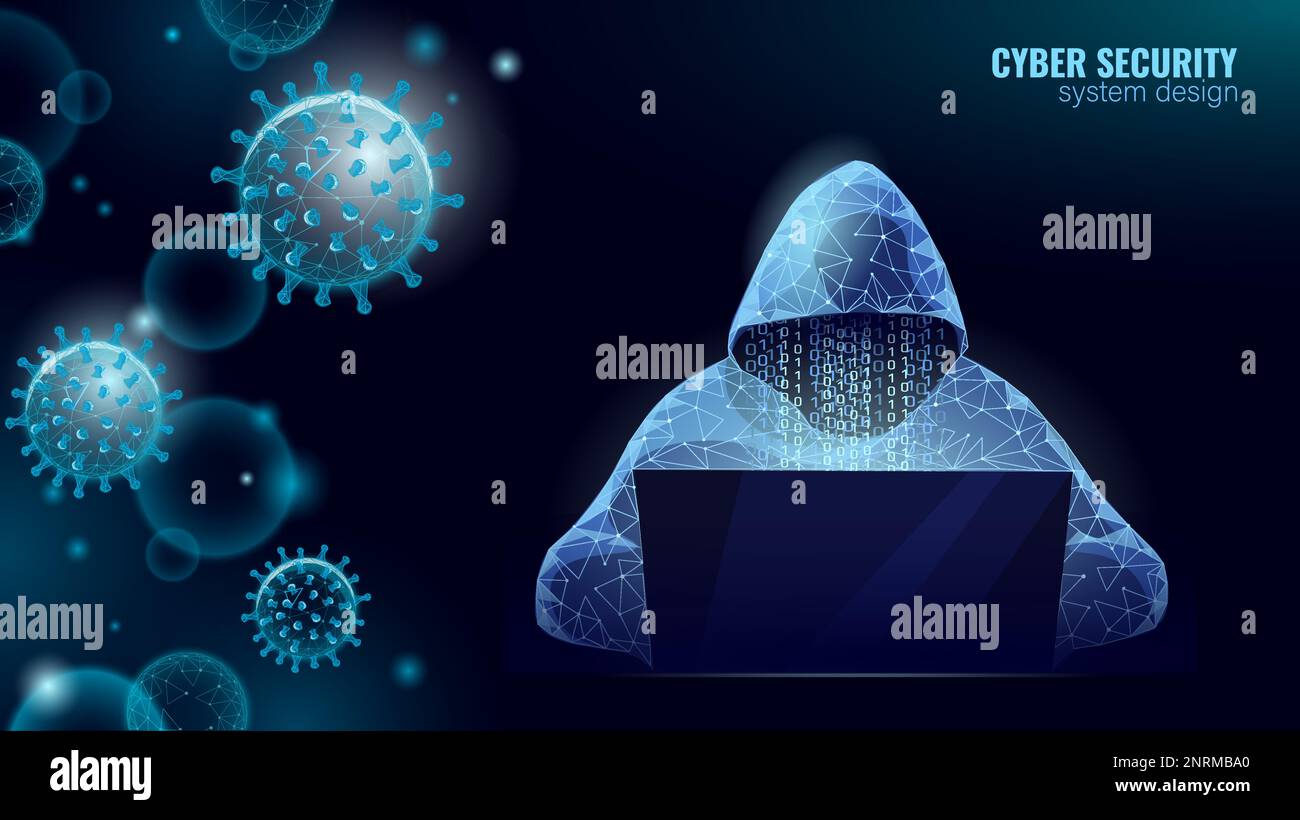 Anonymer Hacker am Laptop-Computer Internet-Sicherheit. Cyberangriff Geschäftskonzept Low Poly. Designvektor für polygonale Punktlinien des Servers Stock Vektor