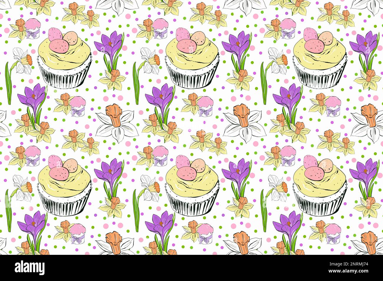 Nahtloses Ostermuster. Blumenhintergrund für Verpackung und textil Stockfoto